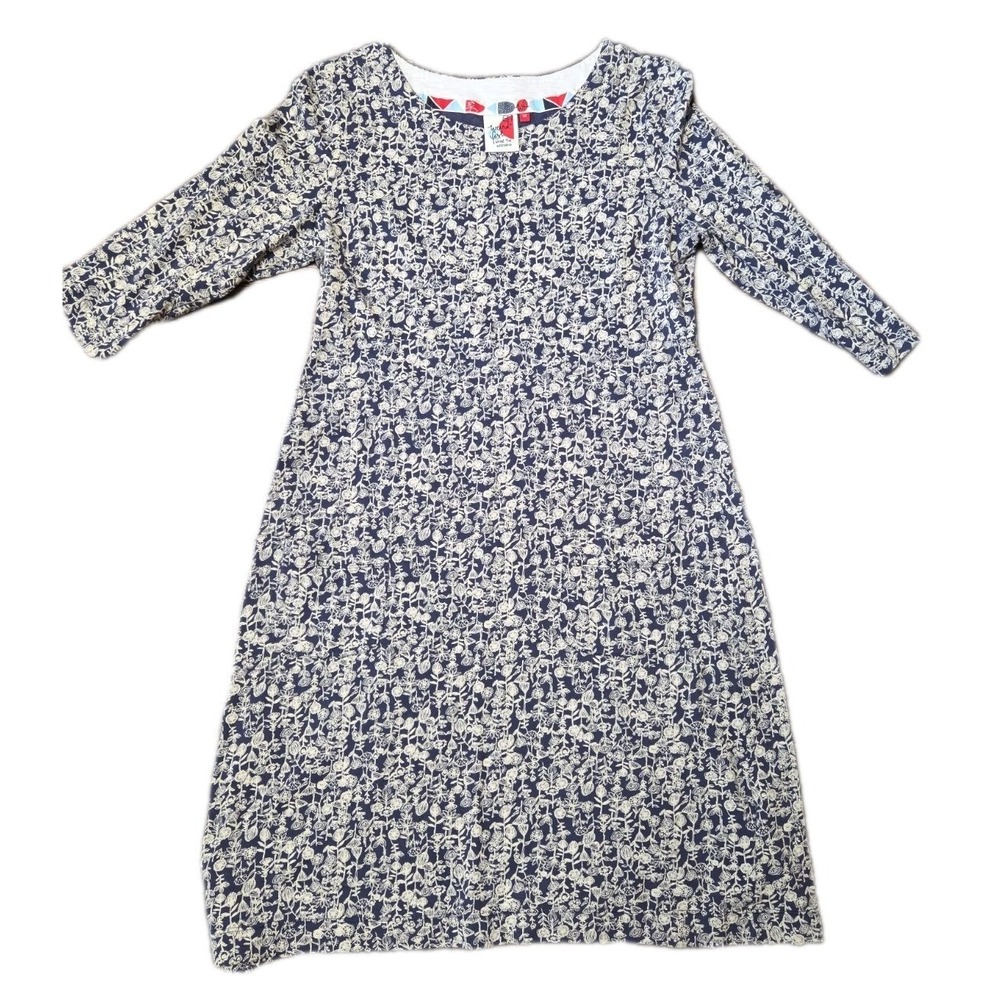 Weird Fish 3/4‎ Sleeve Dress Blue Cotton Floral sz 12 Pullover